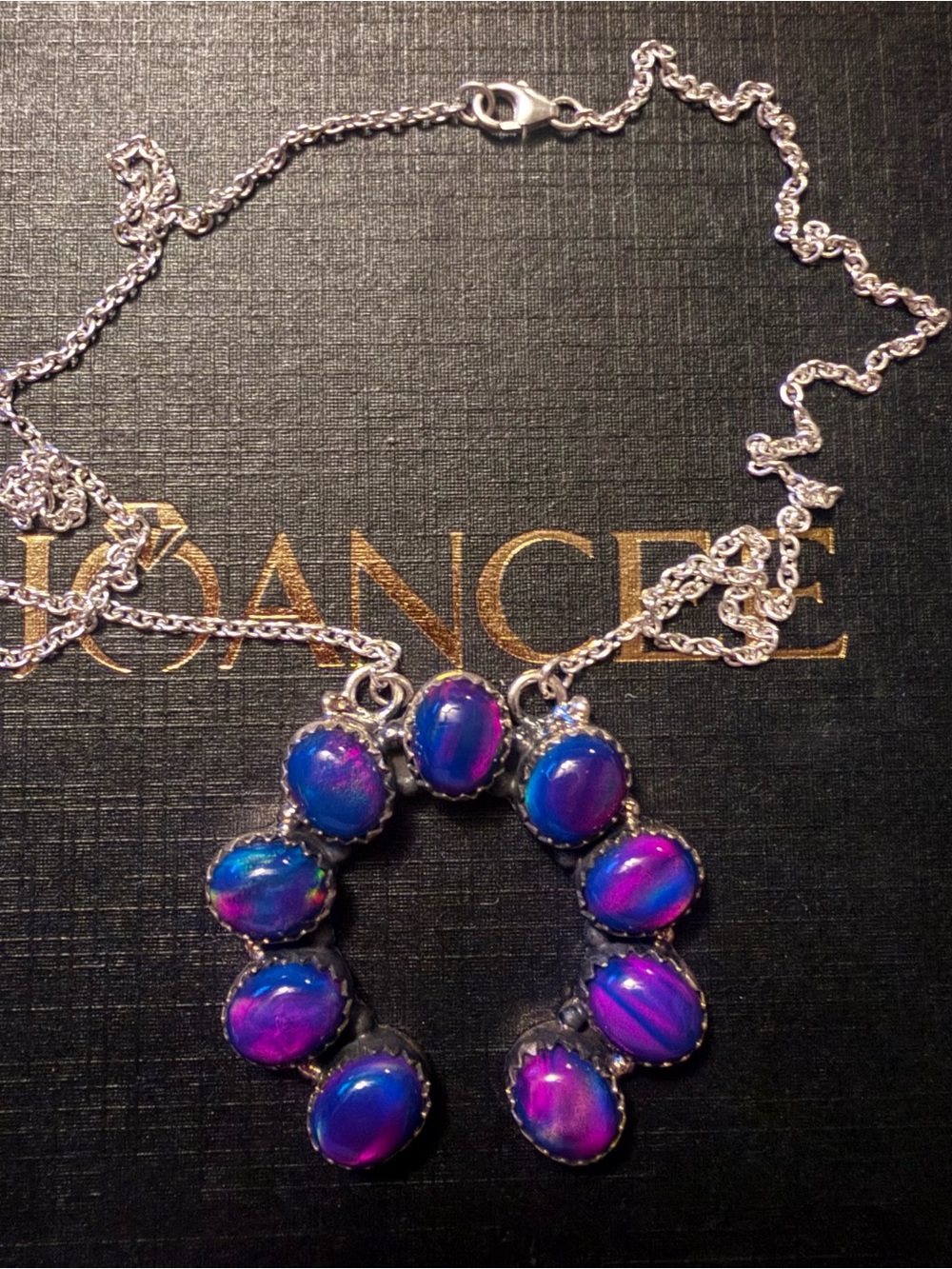 Southwestern Sterling Silver Purple Fire Opal Naja Pendant Necklace